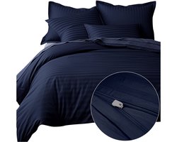 Exclusieve Katoenen Satijnen Dekbedovertrekset CIZGILI Marineblauw 180x200
