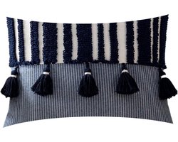 Exclusieve Lucy’s Living Luxe Handgemaakte Sierkussen BOHO Navy Blue - 50 x 30 cm - kussen - kussens - fluweel - wonen - interieur