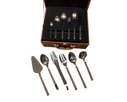 Exclusive Bestekset – 78-delig (12 personen) – Luxe Bruine Koffer – RVS – Vaatwasserbestendig – Inclusief Serveerbestek