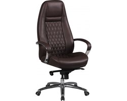 Executive Bureaustoel - Echt leer - Draaibare bureaustoel - Ergonomisch ontwerp, geïntegreerde lendensteun, multi-blok schommelmechanisme - Bruin en zilver - 68 cm x 50 cm x 120-130 cm