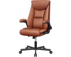 Executive Bureaustoel - Ergonomische Kantoorstoel Met Hoge Rugleuning - PU Lederen Stoel Met Kantelfunctie En Verstelbare Hoogte - Belastbaar Tot 150 Kg - Bruin
