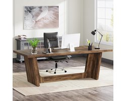 Executive Houten Bureau 180 x 79 x 75 cm – Groot Computertafel, Werktafel, Vergadertafel en Eettafel – Rustiek Bruin – Ergonomisch & Robuust – Abkantoor