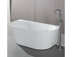 EXELVIA Halfvrijstaand Bad 170x78x58 cm – Luxe Acryl Ligbad – Glanzend Wit – Inclusief Afvoerset & Click Waste – Modern Design