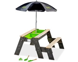 EXIT Aksent Zand- Water- & Picknicktafel (1 Bankje) - met Parasol & Tuingereedschap - Watertafel - Zandbak - Hout - Kinderen Buiten