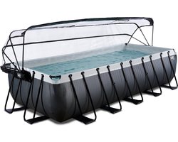 EXIT Black Leather Frame Zwembad 540x250x122cm - Opzetzwembad - met Zandfilterpomp & Overkapping - Rechthoekig - Zwart