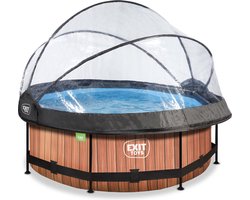 EXIT Wood Frame Zwembad ø244 - Opzetzwembad - met Filterpomp & Overkapping - Rond - Bruin