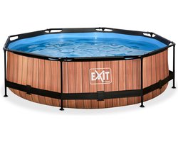 EXIT Wood Frame Zwembad ø300 - Opzetzwembad - met Filterpomp - Rond - Bruin