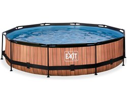 EXIT Wood Frame Zwembad ø360 - Opzetzwembad - met Filterpomp - Rond - Bruin