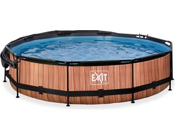 EXIT Wood Frame Zwembad ø360 - Opzetzwembad - met Filterpomp & Schaduwdoek - Rond - Bruin