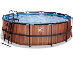 EXIT Wood Frame Zwembad ø450 - Opzetzwembad - met Filterpomp - Rond - Bruin