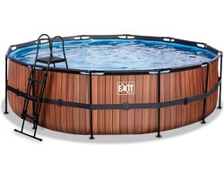 EXIT Wood Frame Zwembad ø488 - Opzetzwembad - met Filterpomp - Rond - Bruin