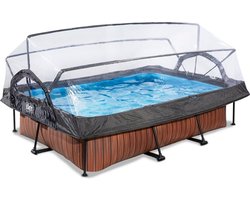 EXIT Wood zwembad 220x150x65cm met filterpomp en overkapping - bruin