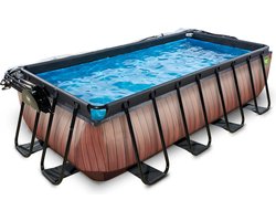 EXIT Wood zwembad 400x200x100cm met zandfilterpomp en overkapping - bruin