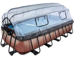 EXIT Wood zwembad 540x250x100cm met zandfilterpomp en overkapping en warmtepomp - bruin
