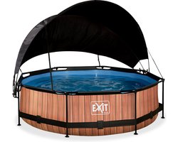 EXIT Wood zwembad ø244x76cm met filterpomp en schaduwdoek - bruin