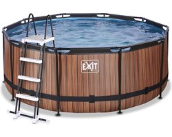 EXIT Wood zwembad ø360x122cm met filterpomp - bruin