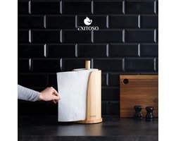 Exitoso Keukenrolhouder Bamboe Rolhouder staand - Keukenrolhouder - Houder Keuken Organiser rond Keukengerei Keukenrolhouder zonder Boren