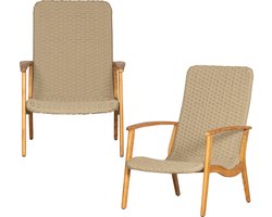 Exotan Stony Fauteuil Armleuning Buiten - Touw/Hout - Groen -Set van 2