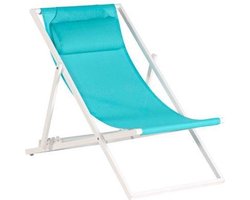 Exotan strand/tuinstoel - blauw, wit aluminium frame