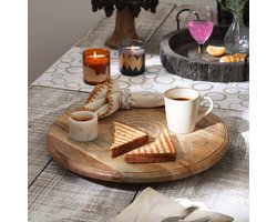 ExpoBazaar Handgemaakt Houten Draaiplateau Lazy Susan - Gouden Mandala Serveerschaal - Decoratief Dienblad