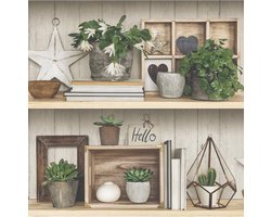 Exposure planken/deco beige/grn effen (vliesbehang, multicolor)