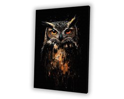 Expressieve uil op donkere achtergrond - Uil schilderij - Wandkunst dieren - Expressionisme - Muurdecoratie landelijk - Woonaccessoires - Canvas 75x100 cm