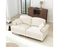 Extra breed 194 cm - 2-zits Rechte Bank - Modulair – Chenille – Afneembare Volant – Hoogwaardige Houten Poten – Hoge Dichtheid Schuim - Uitstekende Ondersteuning - Met 2 Kussens en Armleuningen – Voor 2 Personen - Ideaal voor Kleine Ruimtes - Wit