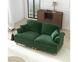 Extra breed 194 cm - 2-zits Rechte Bank - Modulair – Chenille – Afneembare Volant – Hoogwaardige Houten Poten – Hoge Dichtheid Schuim - Uitstekende Ondersteuning - Met 2 Kussens en Armleuningen – Voor 2 Personen - Ideaal voor Kleine Ruimtes - Groen