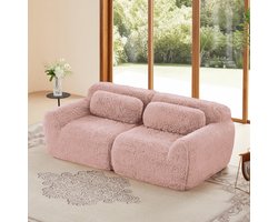 Extra breed 204 cm - 2-zits Rechte Bank - Modulair – Pluche Stof – 32D HR-Schuim – Uitstekende Ondersteuning – Comfortabel en Duurzaam – Inclusief 2 Rugkussens - Voor 2 Personen - Geschikt voor Diverse Ruimtes -Roze