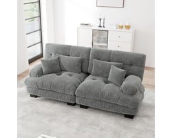 Extra breed 220 cm - 2-zits Rechte Bank - Modulair – Chenille – Hoge Kwaliteit Schuim - Zacht Gestoffeerde Armleuningen - Met 2 Lendenkussens & 2 Sierkussens - Voor Woonkamer, Appartement of Kantoo - Grijs