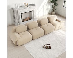 Extra breed 388 cm - 4-zits Rechte Bank - Modulair frame-loos ontwerp – Corduroy Stof – 32D HR-Schuim – Uitstekende Ondersteuning – Comfortabel en Duurzaam – Inclusief 4 Rugkussens - Voor 4 Personen – Beige