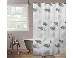 Extra breed douchegordijn met zwarte bladeren, 240x180 cm, waterdicht en schimmelbestendig