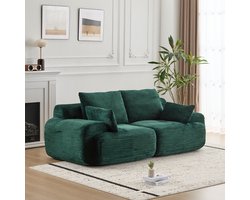 Extra diepe zitbank - Woonkamerbank, moderne, met traagschuim beklede bank, corduroystof - 2-zitsbank - Geen montage vereist - groente