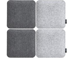 Extra Dik: 4 Vilten Zitkussen Vierkant - 35x35x3cm Omkeerbaar Stoelkussen Vilt - Stoelpad Grijs