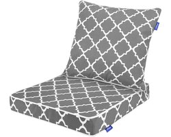 Extra Dikke Grijze Geruite Buitenkussens voor Loungebank - Weerbestendig Terras Zit- en Rugkussen Groot
