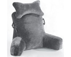 Extra Groot Leeskussen 31 Inch - Ergonomisch Bedrustkussen met Afneembare Nekrol en Armsteunen - Perfect voor Lezen, TV Kijken en Ontspannen - Donkergrijs