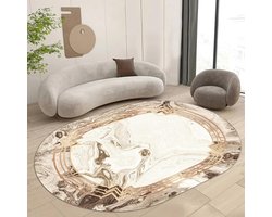 Extra Groot Ovaal Vloerkleed Beige en Wit Patchwork Zacht Antislip Woonkamer
