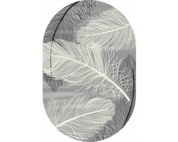 Extra Groot Ovaal Vloerkleed Modern Abstract Wit Lichtgrijs Antislip Woonkamertapijt