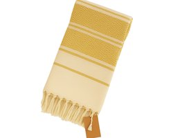 Extra groot strandlaken – XXL strandlaken – 200 x 200 cm – luxe katoenen strandhanddoek – XXL badhanddoek – reishanddoek – hamamdoek - dubbelzijdig badlaken – mosterd / geel – lichtgewicht – sneldrogend – zandafstotend- plaid XXL - Viva Dune