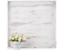 Extra Groot Whitewash Rustiek Houten Ottoman Dienblad - Decoratieve Salontafel Dienblad - Boerderij Woondecoratie - 20 inch - Handgrepen - Woonkamer Keuken - Aanrecht dienblad vierkant 70x70
