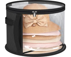 Extra grote doorzichtige hoedenopbergtas voor dames - biedt plaats aan maximaal 7 hoeden - cowboyhoedenorganizer voor in de kast - hoedenkoffer met brede rand en handvatten - zwart