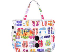 Extra grote familiestrandtas met ritssluiting, unisex grote strandtas, strandslipper bag, opvouwbaar, ook geschikt voor picknicks, zwembaden en sauna's - slipper bag met witte onderkant