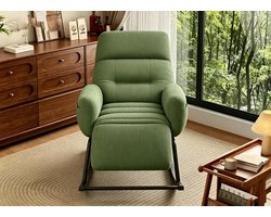 Extra grote groene schommelstoel met verstelbare rugleuning en voetensteun buitenstoel om te lezen - binnenstoel om te relaxen comfortabele corduroy schommelstoel geschikt voor terrassen veranda's balkons en woonkamers