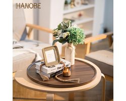 Extra grote ottomaanse dienblad van walnoothout voor salontafel decoratie 56cm - Rustieke cirkel charcuterie board boerderij woondecoratie voor woonkamer