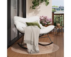 Extra grote Papasan-schommelstoel 96x102x86 cm | Wit, stevig metalen frame, weerbestendige metalen eivormige ligstoel