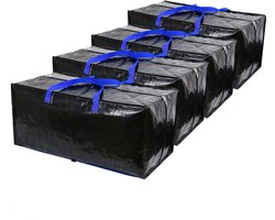 Extra Grote Waterdichte Opbergtassen Set van 4 - Duurzame en Verstevigde Organizer Tassen met Rugtasriemen - Ideaal voor Verhuizen, Reizen, Tuinaccessoires en Kledingopslag - Zwart