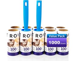 Extra Kleverige Pluisrol voor Dierenharen - 1000 Vellen (10 Rollen + 2 Rollers) - Verwijder Haar van Kleding, Meubels & tapijten