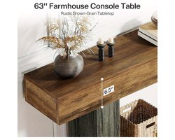 Extra Lang Farmhouse Sidetable – Console Tafel – Haltafel – Sofa Tafel – Foyer Tafel – Vintage Bruin & Grijs – Twee Tier Opbergplank – Stevige U-Vormige Basis