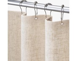 Extra Lange Beige Douchegordijn 84 Inch voor Badkamer - Natuurlijke Katoenen Stof