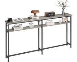 Extra Lange Sidetable - 180 cm - Smalle Consoletafel voor Achter de Bank - Wandtafel met 2 Niveaus - Industrieel Design - Voor Woonkamer of Hal - Grijs